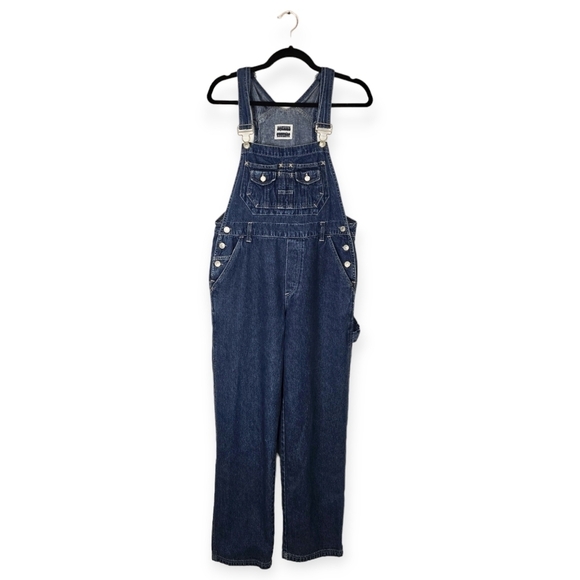 Vintage 90's Squeeze Medium Wash Straight Leg Cotton Denim Long Overalls - Picture 1 of 7
